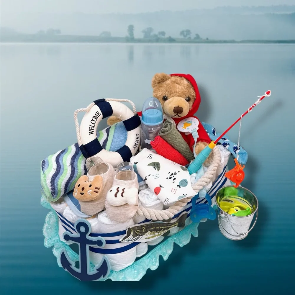 Fisherman Boat Teddy Bear Diaper Cake? Nautical Baby Shower